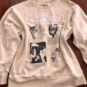 TNA Cream Crewneck Sweatshirt with Black Graphic Print